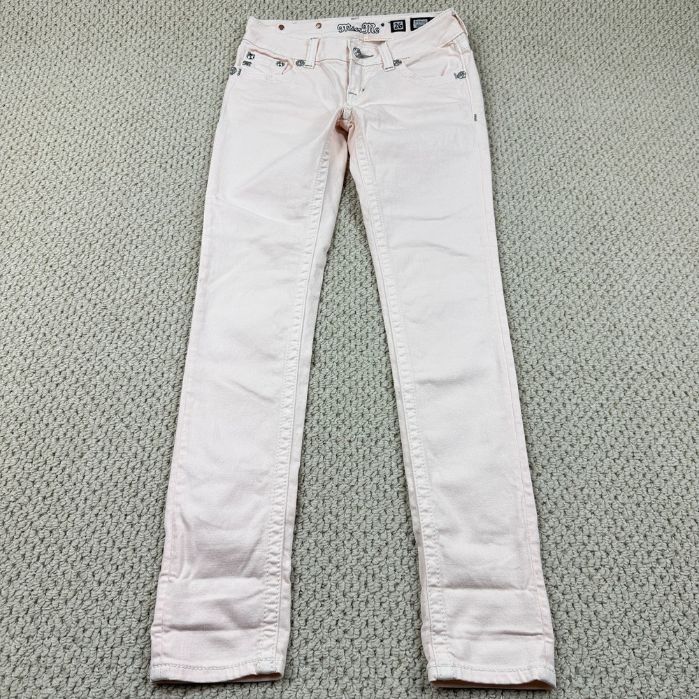 Miss Me Jeans Womens 26 Bubble Gum Pink Skinny Embroidered Rhinestone Cross - Picture 3 of 16